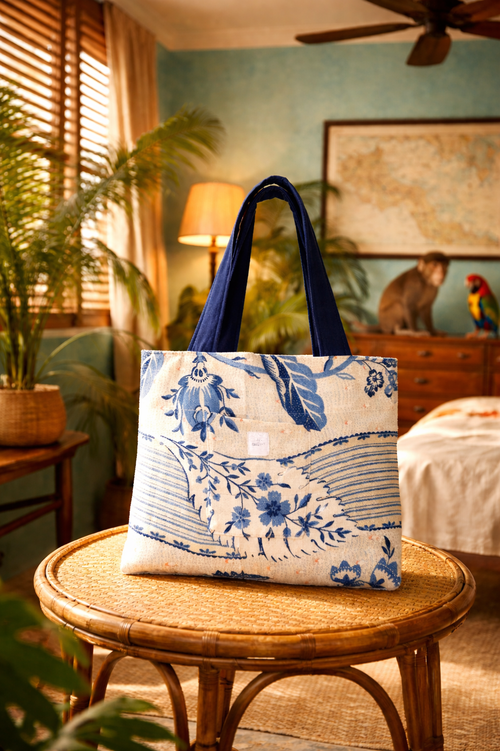 Tote bag midi Blumen blau