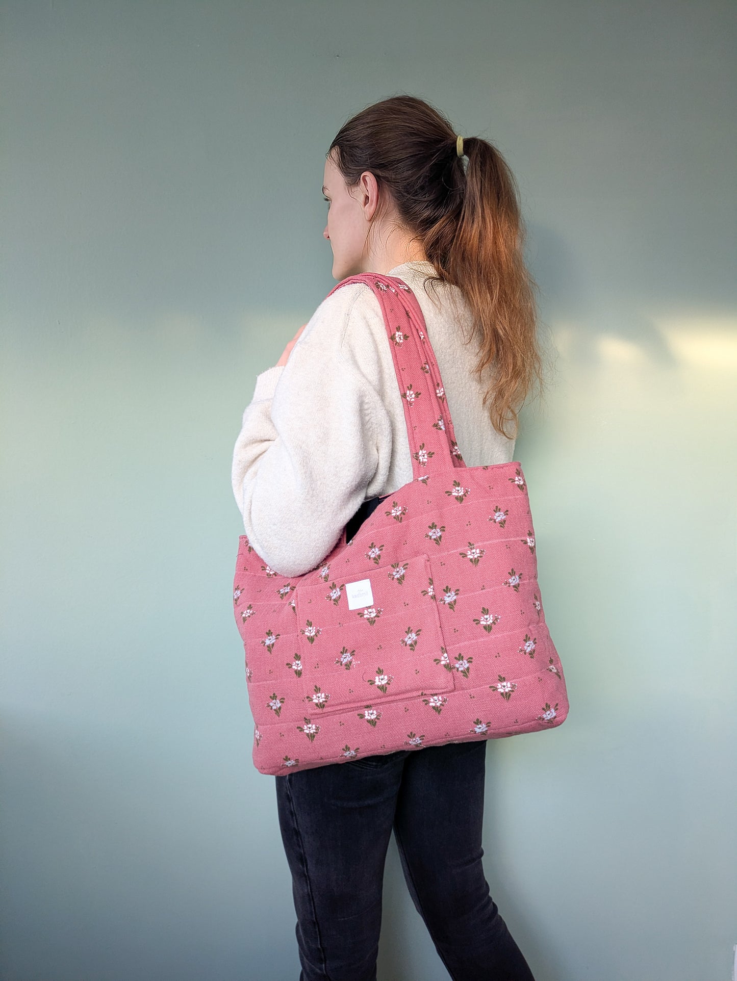 Tote bag midi rosa geblümt