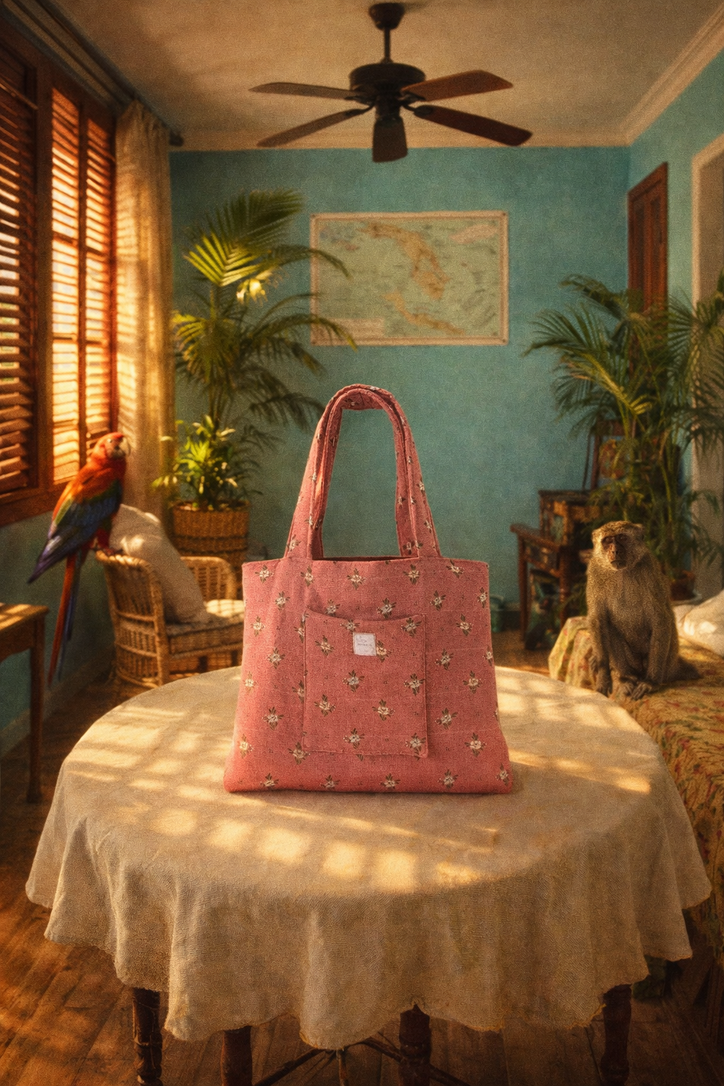 Tote bag midi rosa geblümt